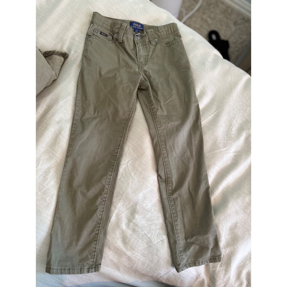 Polo Ralph Lauren Boys 5 Slim Fit Chino Pants Olive Green Khaki Adjustable Waist
